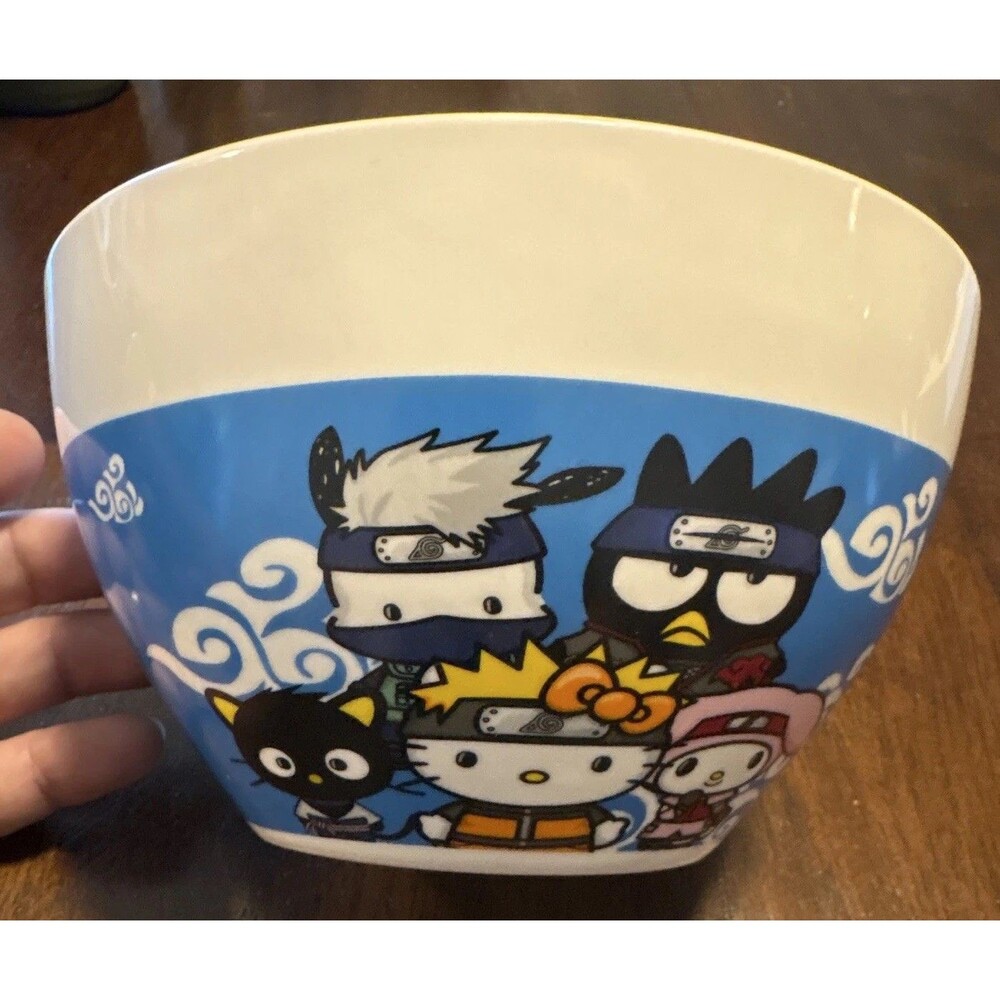 2002 Naruto Shippuden X Hello Kitty And Friends Ceramic Ramen Bowl Blue & White